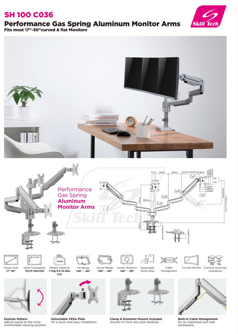 Triple Monitor Gas Spring Deskmount - SH 100 C036 (Fits Most 17 Triple Monitor Gas Spring Deskmount - SH 100 C036 (Fits Most 17