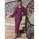 Women's Elegant Short Sleeve Stand Collar Sleeve High Waist Dress      S0148663 - TUZZUT Qatar Online Shopping