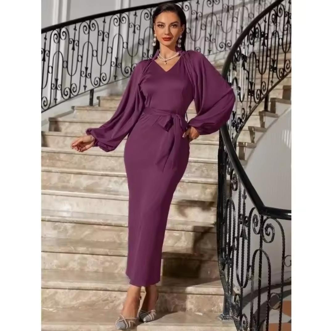 Women's Elegant Short Sleeve Stand Collar Sleeve High Waist Dress S0148663 Women's Elegant Short Sleeve Stand Collar Sleeve High Waist Dress S0148663