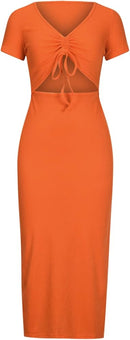 Womens Long Dresses Short Sleeve Split Dress High Waist Maxi Pencil Dress   S451162 - TUZZUT Qatar Online Shopping