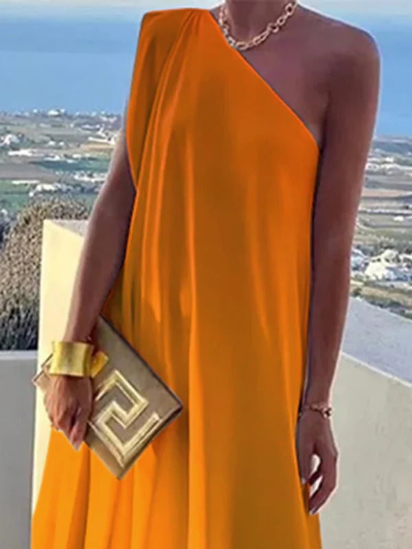 Loose Gradient Split-Joint One-Shoulder Maxi Dresses 161954 Loose Gradient Split-Joint One-Shoulder Maxi Dresses 161954