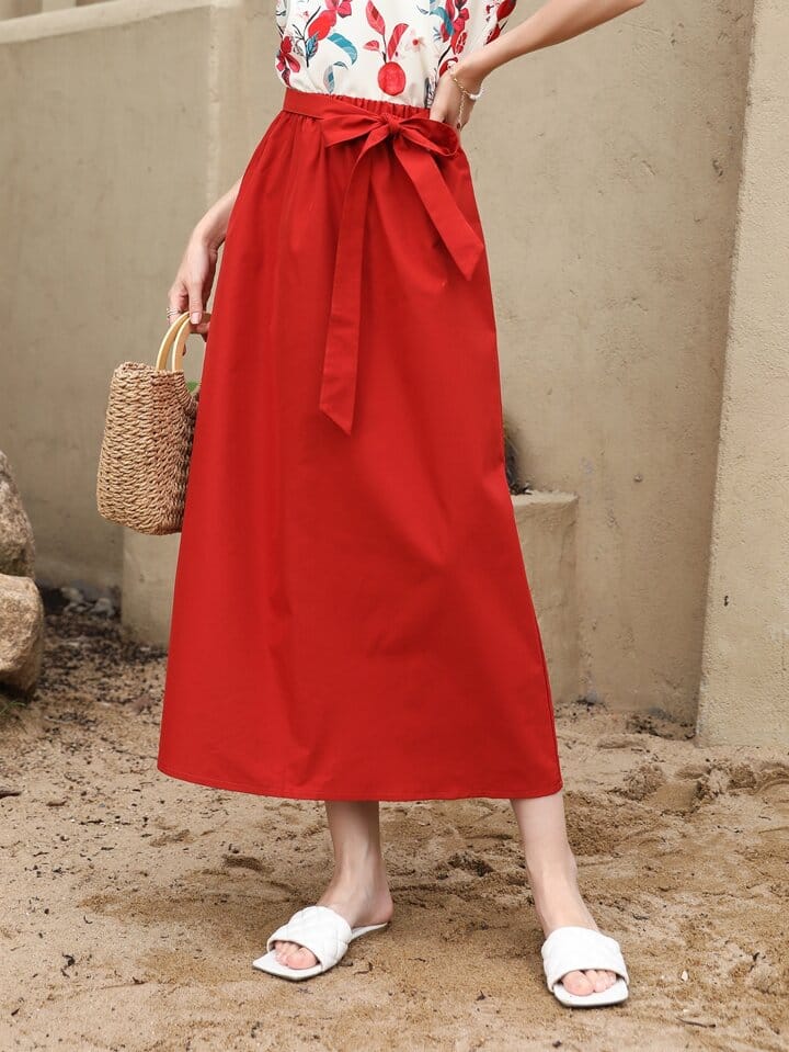 ZANZEA Solid TiE Front Skirt S3640727 ZANZEA Solid TiE Front Skirt S3640727