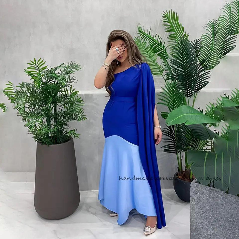 Royal Blue Mermaid Saudi Arabic Evening Dresses Cape Sleeve Patchwork L 070716155 - Tuzzut.com Qatar Online Shopping