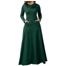 Womens Turtleneck Maxi Dresses Fall Winter Casual Long Sleeve Slim Fit Tshirts Long Dress Elegant Solid Color Pleated Flowy Party Cocktail Dresses     S482615 - TUZZUT Qatar Online Shopping