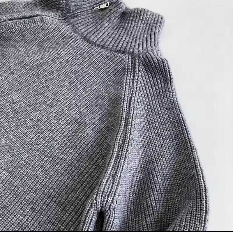 Women Turtleneck Knitted Zipper Long Sweater Coat B-703622 - TUZZUT Qatar Online Shopping