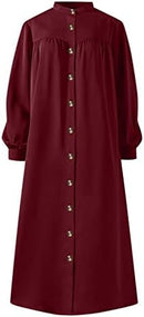 Floral Dress Lightweight Women's Casual Long Dress Solid Color Dress Button V Neck Elegant Dresses    S995201 - TUZZUT Qatar Online Shopping