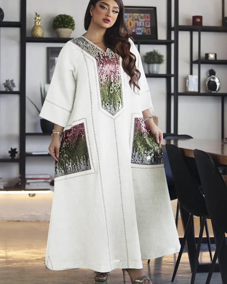 Middle East Jalabiya Dubai Sparkle Sequins Embroidered Robes Muslim women's clothing Ramadan Elegant Turkey Abaya Party Dress S3197712 - Tuzzut.com Qatar Online Shopping