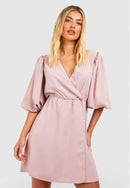 Puff Sleeve Skater Dress 0727 - TUZZUT Qatar Online Shopping