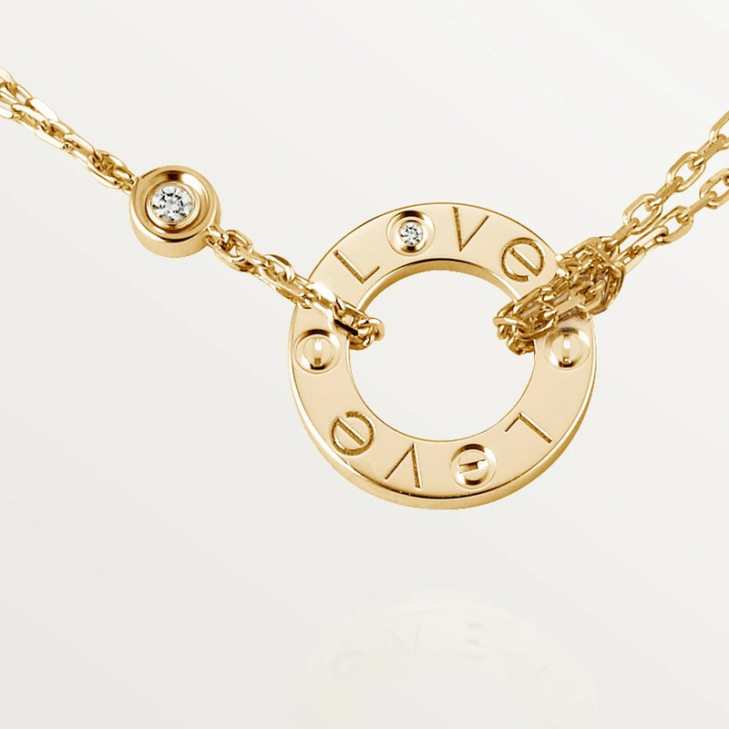LOVE Necklace 2 Diamonds Yellow Gold DN2025 - TUZZUT Qatar Online Shopping