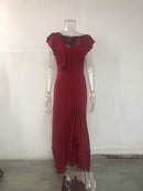 Women's Elegant Irregular Ruffle Dress V-neck Popular Fashion   B60417 - TUZZUT Qatar Online Shopping