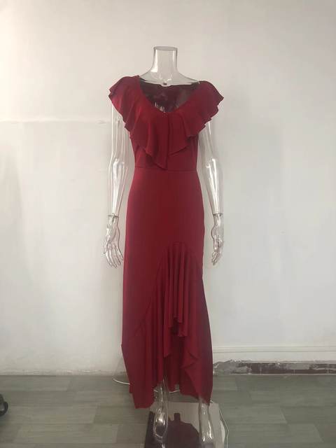 Women's Elegant Irregular Ruffle Dress V-neck Popular Fashion B60417 Women's Elegant Irregular Ruffle Dress V-neck Popular Fashion B60417