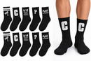 5 Pairs Men's Black Crew Socks with Assorted White Graphics S5018717