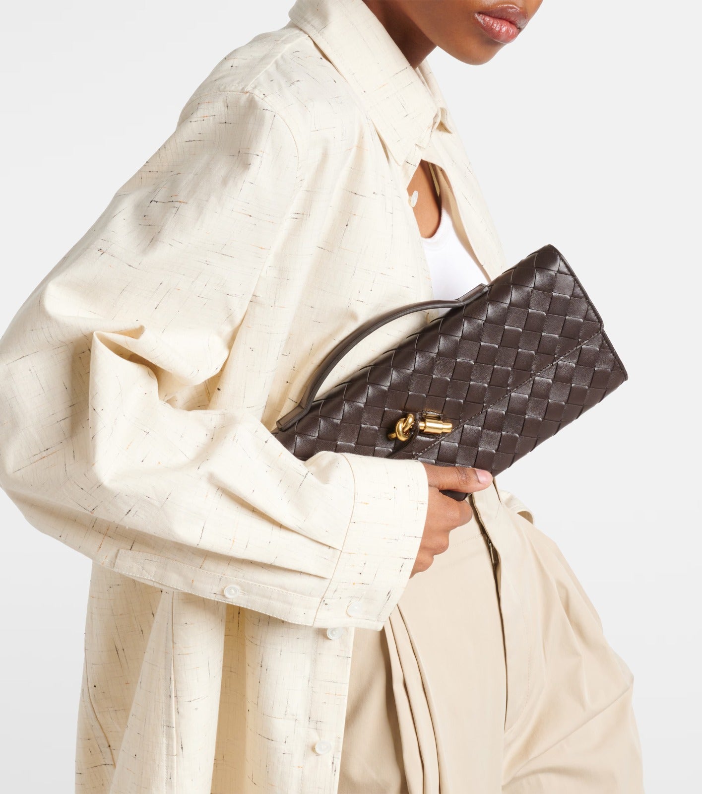 Woven Leather Clutch Top Handle Long Shoulder Bag B1893 Woven Leather Clutch Top Handle Long Shoulder Bag B1893