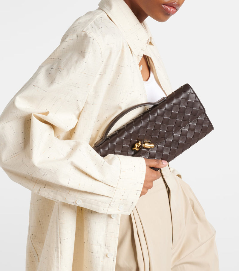 Woven Leather Clutch Top Handle Long Shoulder Bag B1893 - TUZZUT Qatar Online Shopping