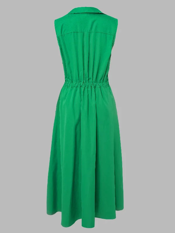 Sleeveless Solid Color Lapel Midi Dresses 116618 Sleeveless Solid Color Lapel Midi Dresses 116618