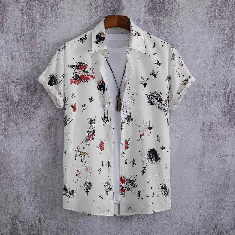 Men's Fashion White Collar Printed Shirt X1597175 - Tuzzut.com Qatar Online Shopping