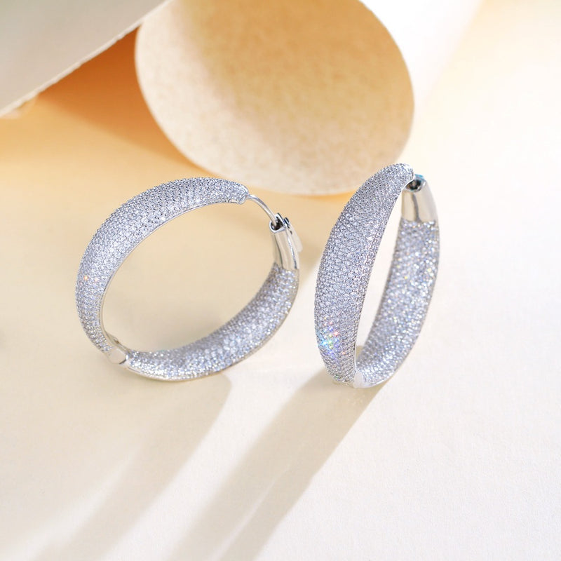 Luxury White Gold Wide Hoop Earrings ER6595 - TUZZUT Qatar Online Shopping