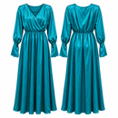 Women’s Teal Satin-Effect Long-Sleeve Maxi Dress D-18