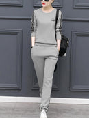 2 Pcs Women's Long Sleeve Striped/Checked/Polkadot/Weave Pants Set 352503 - TUZZUT Qatar Online Shopping