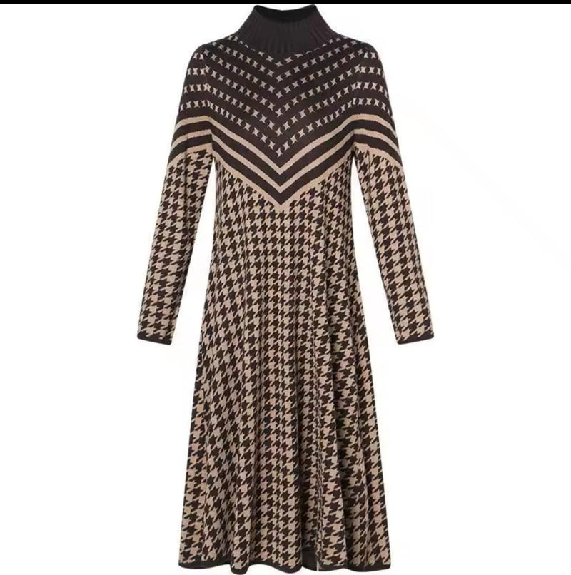 Women's Long Sleeve Round Neck Printed Knit Winter Dress 56355 2XL