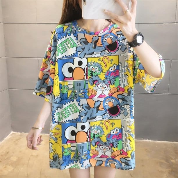 Women Plus Size O-Neck Short Sleeve Loose Mid-length Summer T Shirt S1926959 - Tuzzut.com Qatar Online Shopping