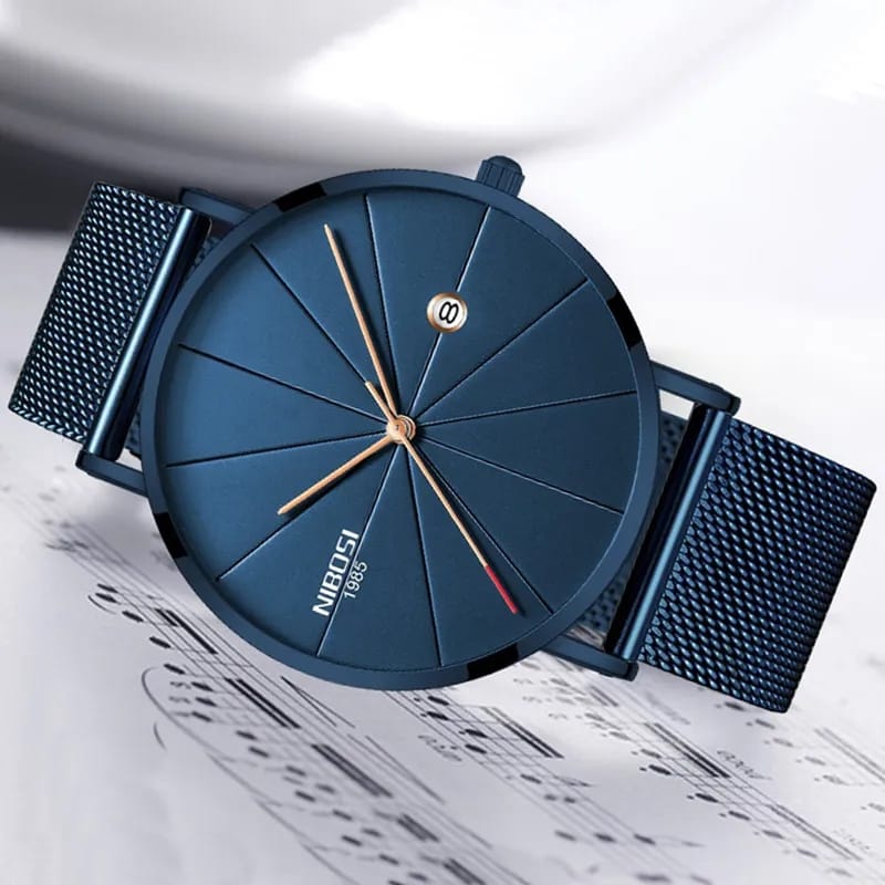 NIBOSI Men Blue Stainless Steel Ultra Thin Watches Men Classic Quartz Watches S4592618 - Tuzzut.com Qatar Online Shopping