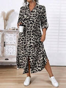 Front Button Long Sleeve Leopard Print Casual Long Dress Maxi Women Outfit   070933 - TUZZUT Qatar Online Shopping
