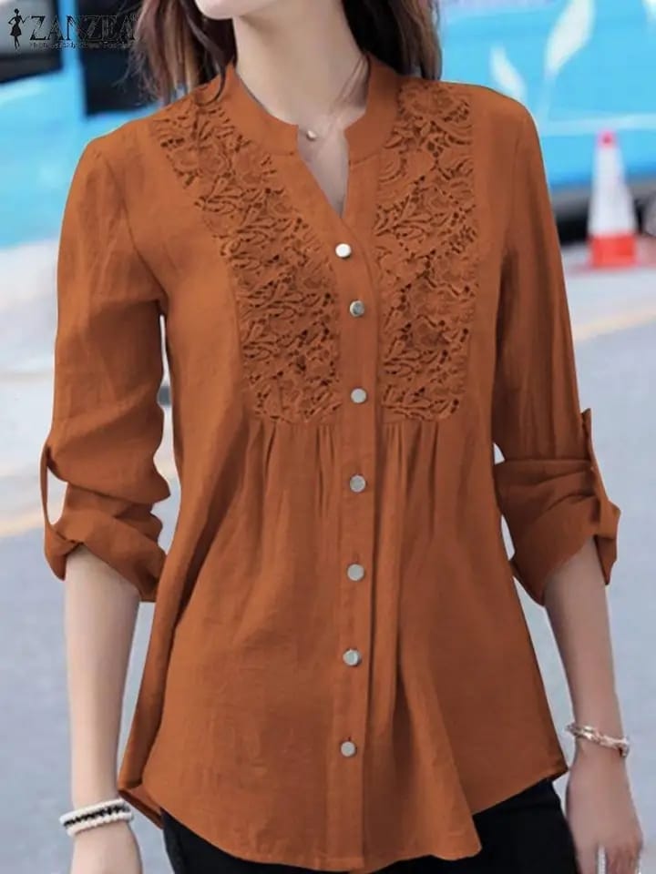 ZANZEA Spring V Neck Long Sleeve Shirt Elegant Women Lace Crochet Blouse Fashion Patchwork Tops Casual OL Work Blusas Chemise S4477523 - Tuzzut.com Qatar Online Shopping