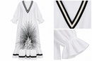Women’s White & Black Printed Maxi Kaftan with Ruffle Cuffs S4982957 - Free size