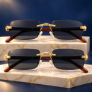 Couple Rimless Rectangular Sunglasses – Dark Grey Lenses & Gold-Tone 24