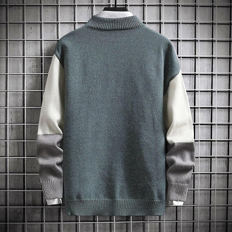 New Men's Semi-turtleneck Sweater Youth Korean Version Fashion Spliced Jumper 2XL S4802337