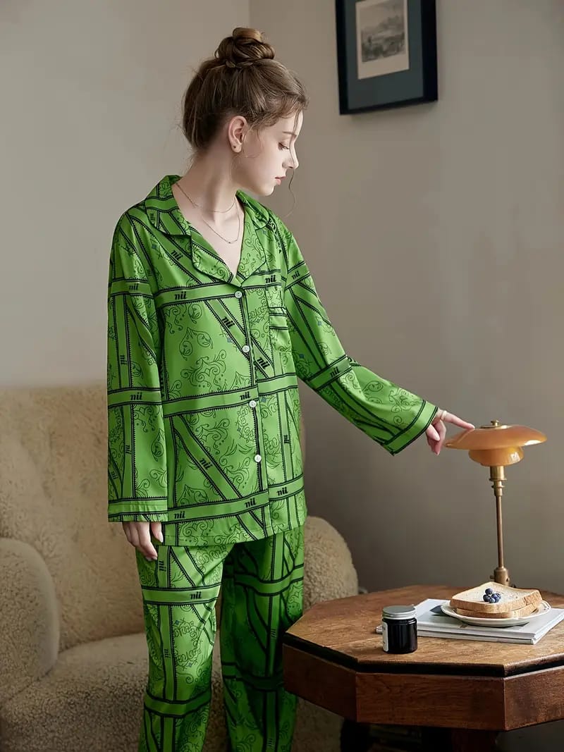 Long-sleeved silk pajamas suit, casual cardigan, home clothes, simulation, spring, autumn X4400820 Long-sleeved silk pajamas suit, casual cardigan, home clothes, simulation, spring, autumn X4400820