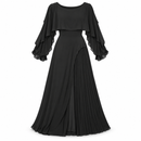 Black Cape-Style Maxi Dress with Layered Sleeves and Pleated Panel S4824972- M