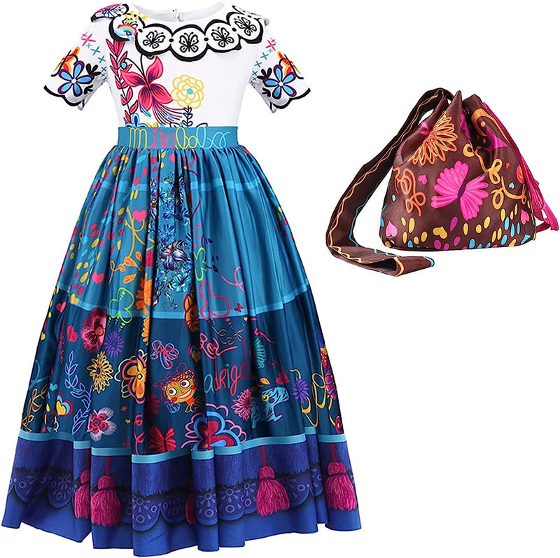 Girls Mirabel Costume Dress Up Fancy Outfits Cosplay Clothes with Shoulder Bag S4476929