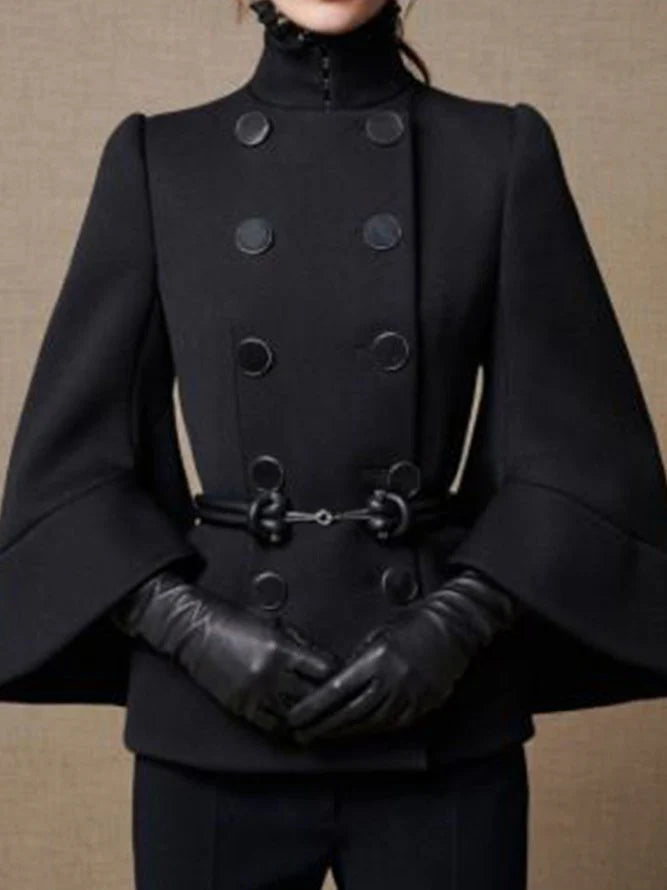 Flared Buttoned High Neck Outerwear Woolen Coat 111136 Flared Buttoned High Neck Outerwear Woolen Coat 111136