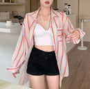 Korean Striped Long Sleeve Blouse Coat L9600 - TUZZUT Qatar Online Shopping