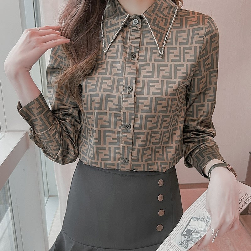 Women's Long Sleeve Solid Color Shirts & Blouses M 388859