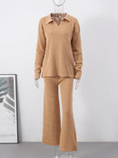 Knitted Casual Sweater Suit Women Fashion Solid V-neck Loose Women Top Set  B183679 - TUZZUT Qatar Online Shopping