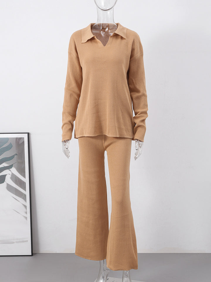 Knitted Casual Sweater Suit Women Fashion Solid V-neck Loose Women Top Set B183679 Knitted Casual Sweater Suit Women Fashion Solid V-neck Loose Women Top Set B183679