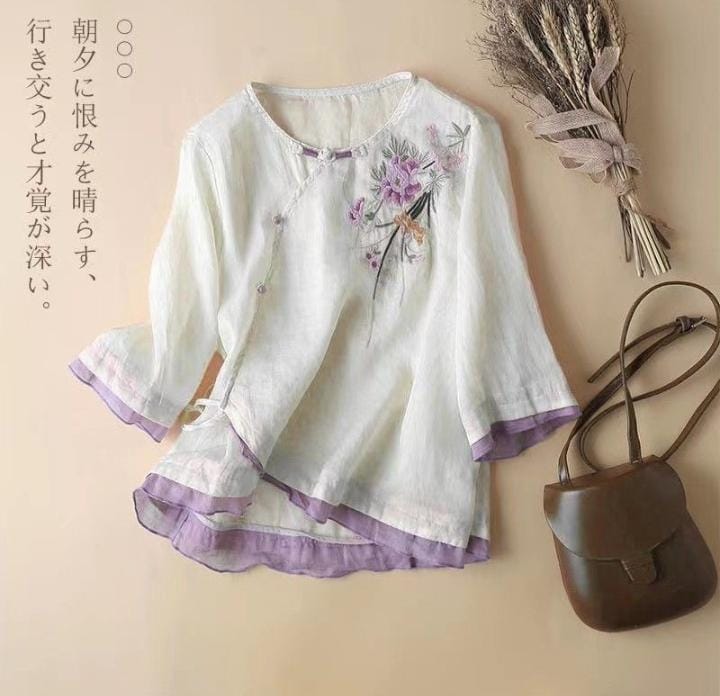 Summer Artistic Button Slimming Top Cotton T-Shirt   552782 - TUZZUT Qatar Online Shopping