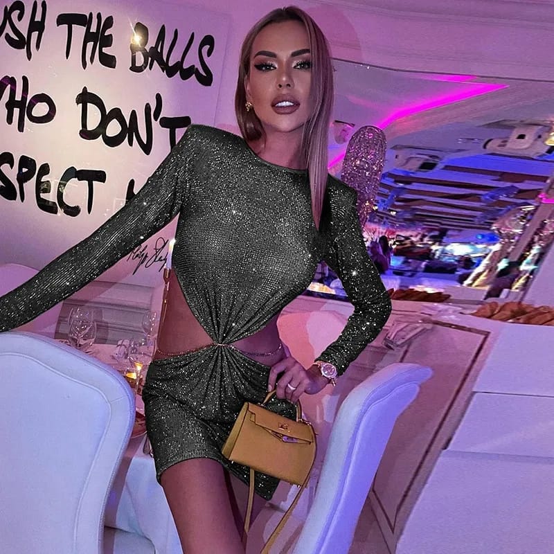 Mini Beading Sexy Nightclub Party Dress Women Autumn Dress Long