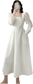 Women Long Sleeve Slim Dress Holiday Ankle-Length Female Square Collar Simple Streetwear     S4893999 - TUZZUT Qatar Online Shopping