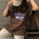Letter Printing Three-quarter Sleeve T-shirt For Women's New Loose Lazy Style Simple top S4510724 - Tuzzut.com Qatar Online Shopping