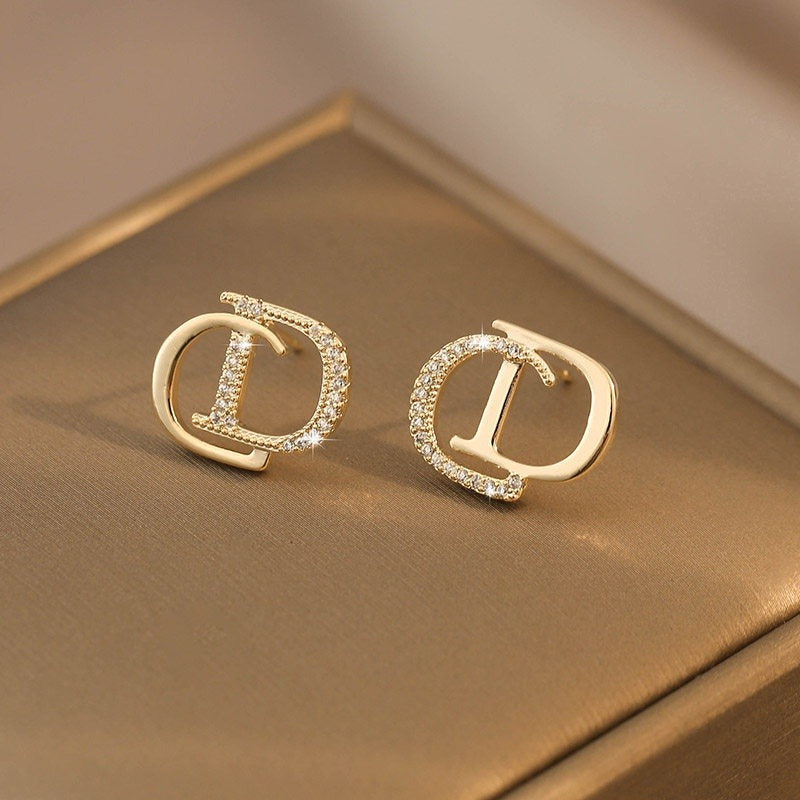 Double Letter Gold Diamond Earrings DN2107 Double Letter Gold Diamond Earrings DN2107