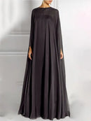 Simple Two Pieces Inner Slip Dress+See Through Outer Cape Maxi Dress 102981 - TUZZUT Qatar Online Shopping