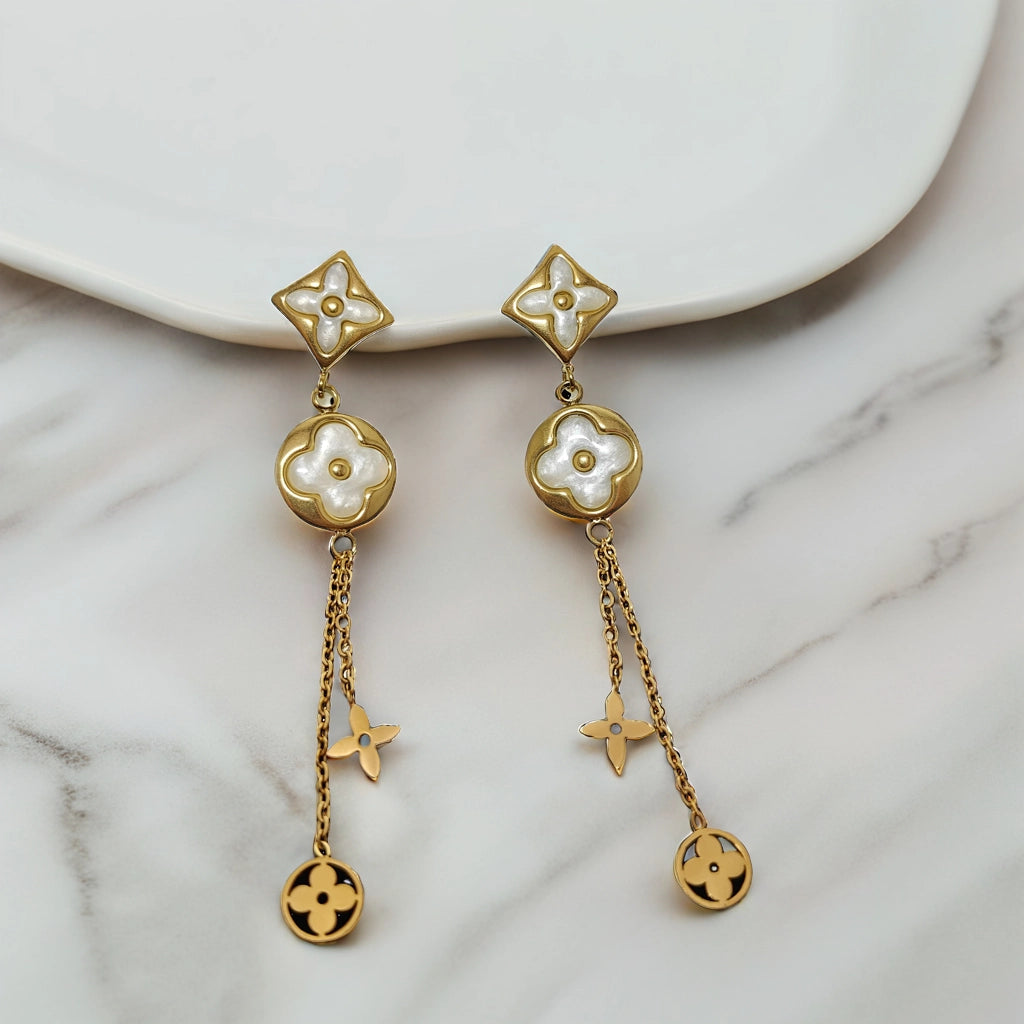 Dangling Floral Pearl Stud Earrings SE57 Dangling Floral Pearl Stud Earrings SE57