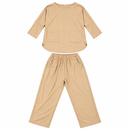 Beige Two-Piece Casual Lounge Set with Pocket Top & Wide-Leg Pants - XL