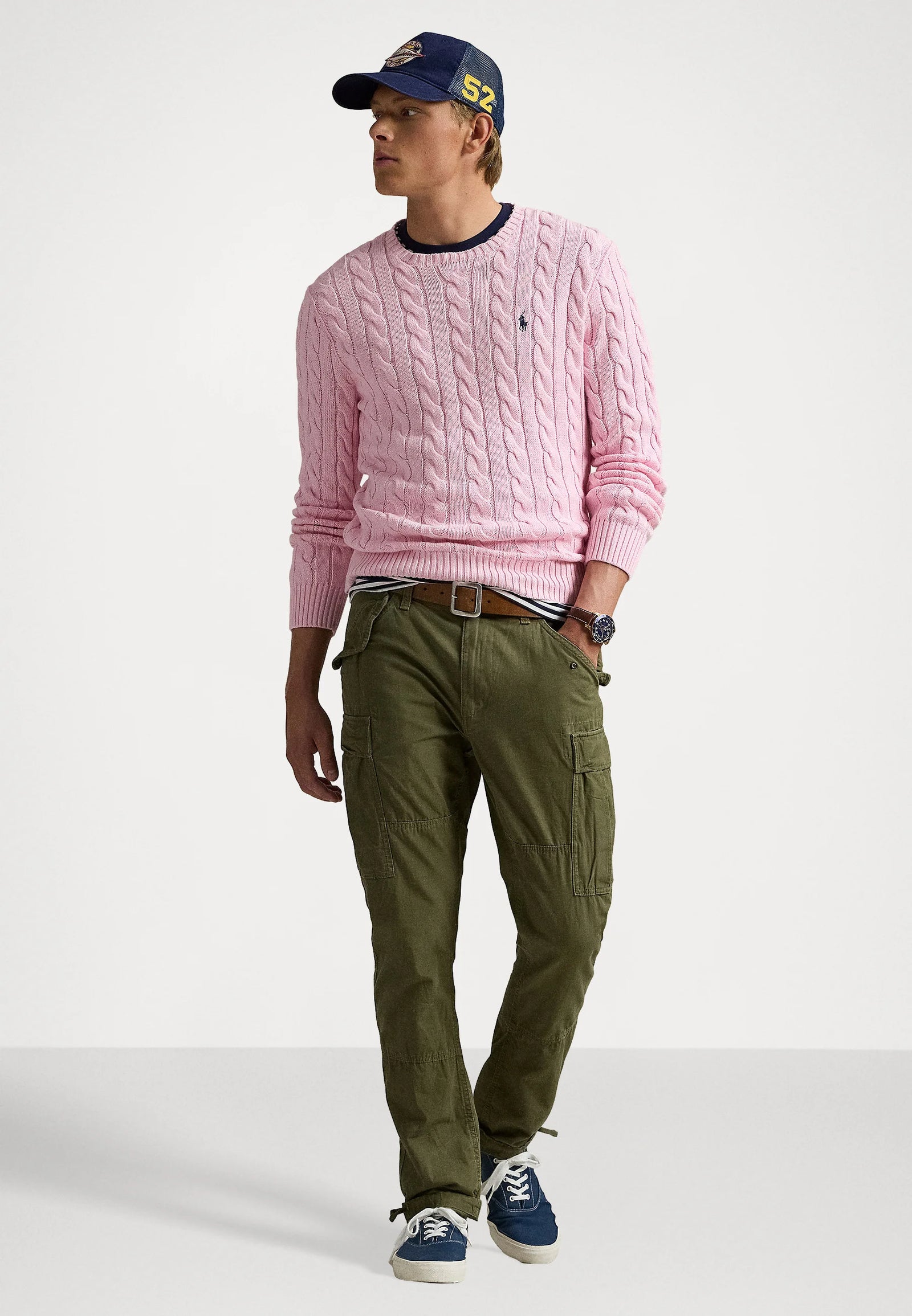 Cable-Knit Cotton Crewneck Jumper Pink 7014481 Cable-Knit Cotton Crewneck Jumper Pink 7014481