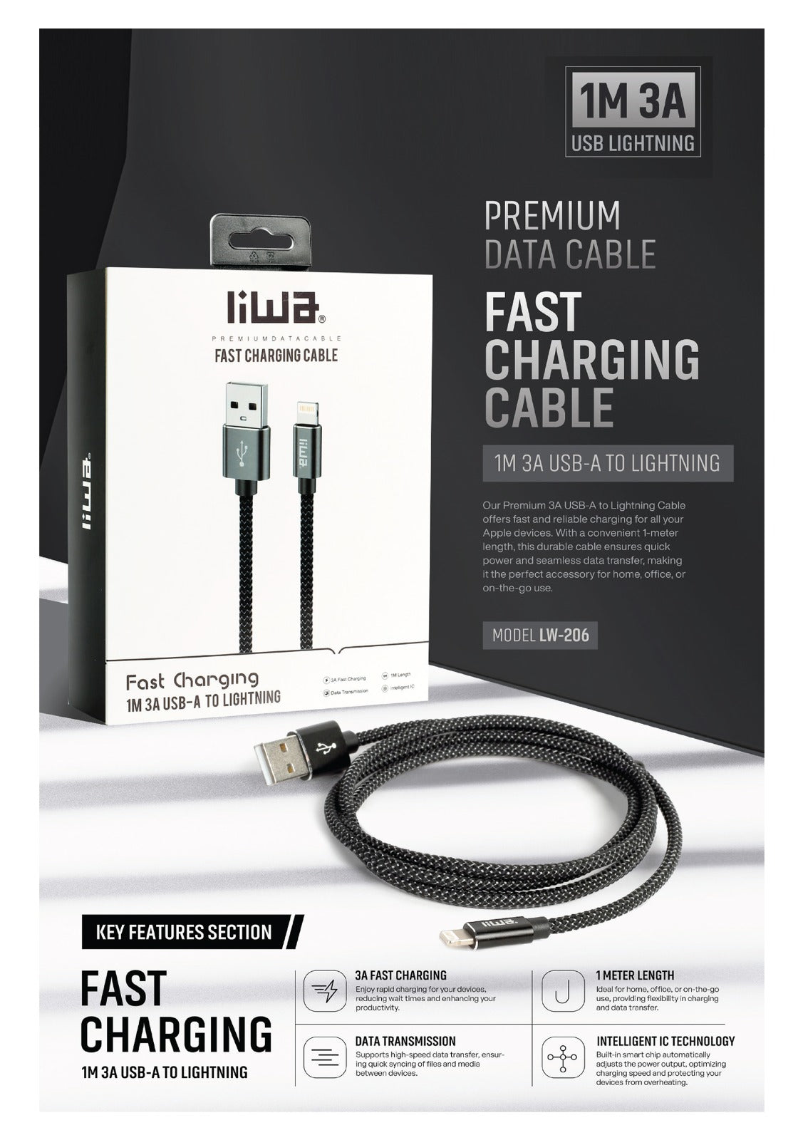 Liwa USB To Lightning Cable 3A /1M /DC206L10B Liwa USB To Lightning Cable 3A /1M /DC206L10B