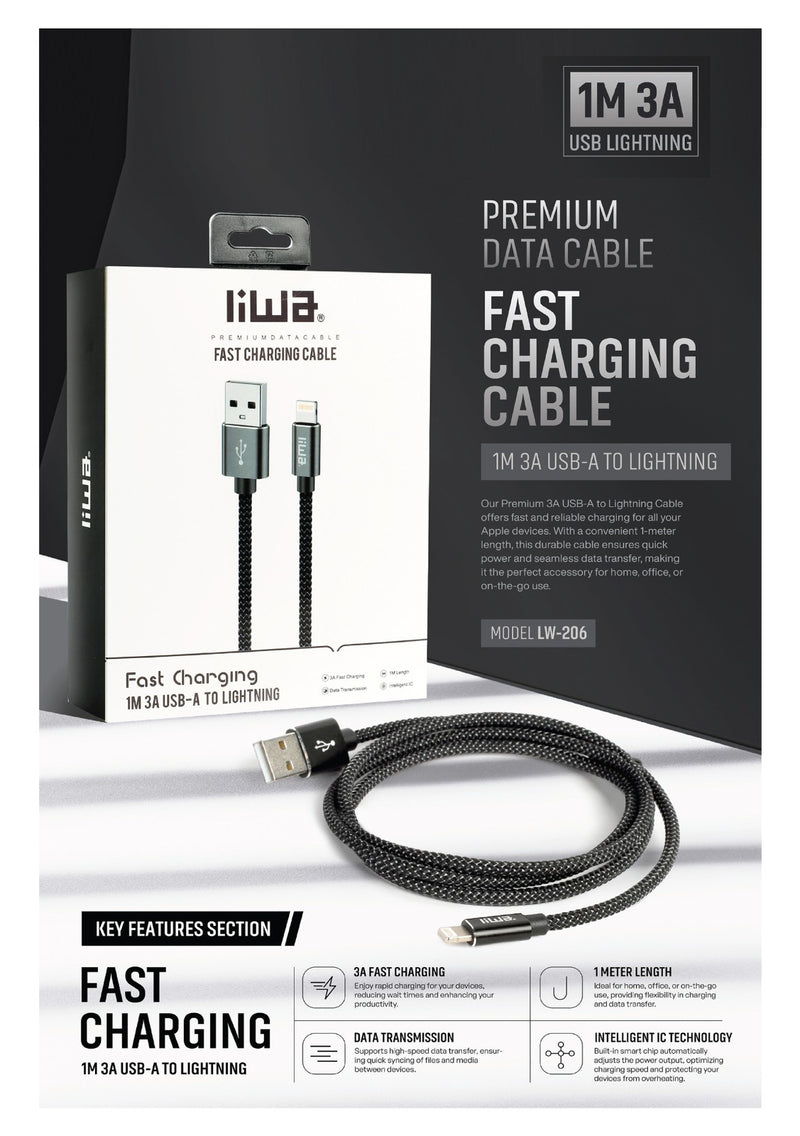 Liwa USB To Lightning Cable 3A /1M /DC206L10B - TUZZUT Qatar Online Shopping